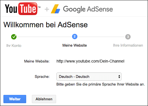 Registrierung bei Google AdSense