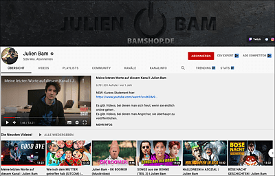 Der mittlerweile eingestellte YouTube-Channel von Julien Bam (www.youtube.com/user/julienBam)