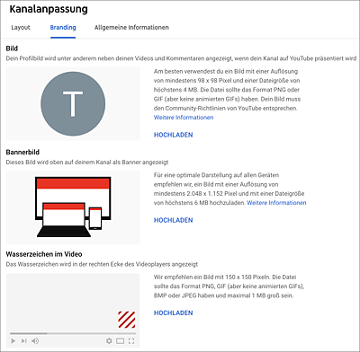 Channel-Startseite mit individuellem Layout versehen