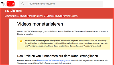 Infos zur Monetarisierung von Videos