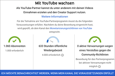 Vorrausetzungen für die Monetarisierung prüfen