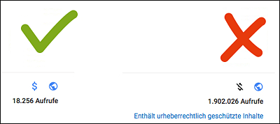 Aktivierungsstatus der Monetarisierung pro Video durch das kleine Symbol einsehen