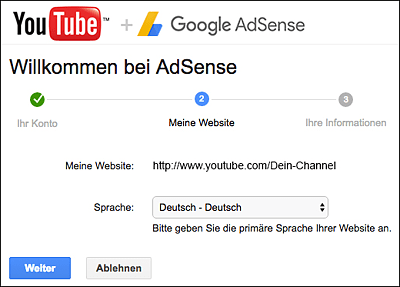 Registrierung bei Google AdSense