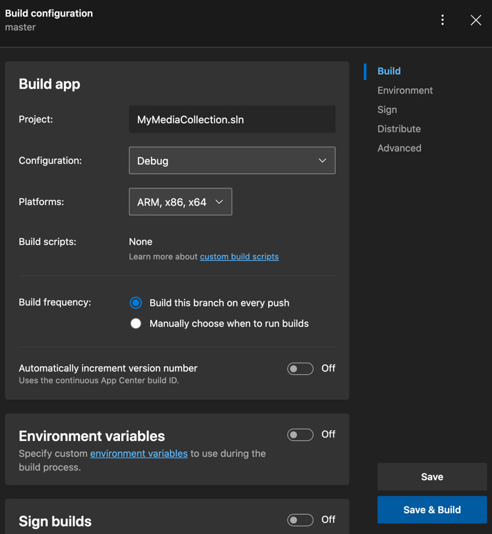 Figure 13.10 – Configuring the MyMediaCollection build
