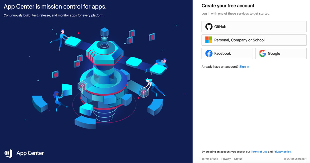 Figure 13.2 – App Center sign-in options

