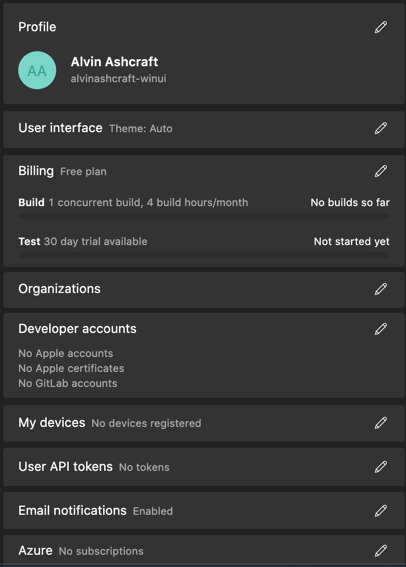 Figure 13.4 – The user settings page in App Center
