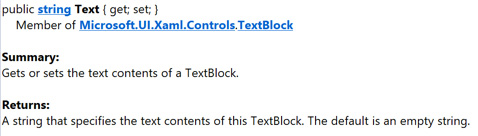 Figure 2.14 – Details of the TextBlock.Text property in the Object Browser
