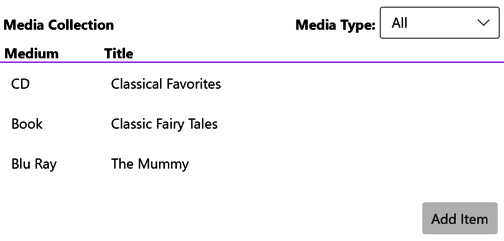 Figure 2.19 – My Media Collection with an Add Item button
