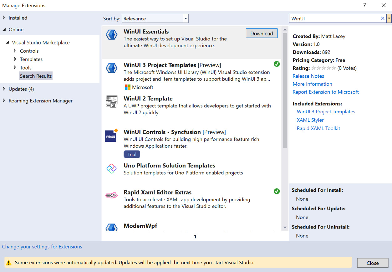 Figure 2.2 – Installing the WinUI 3 project templates
