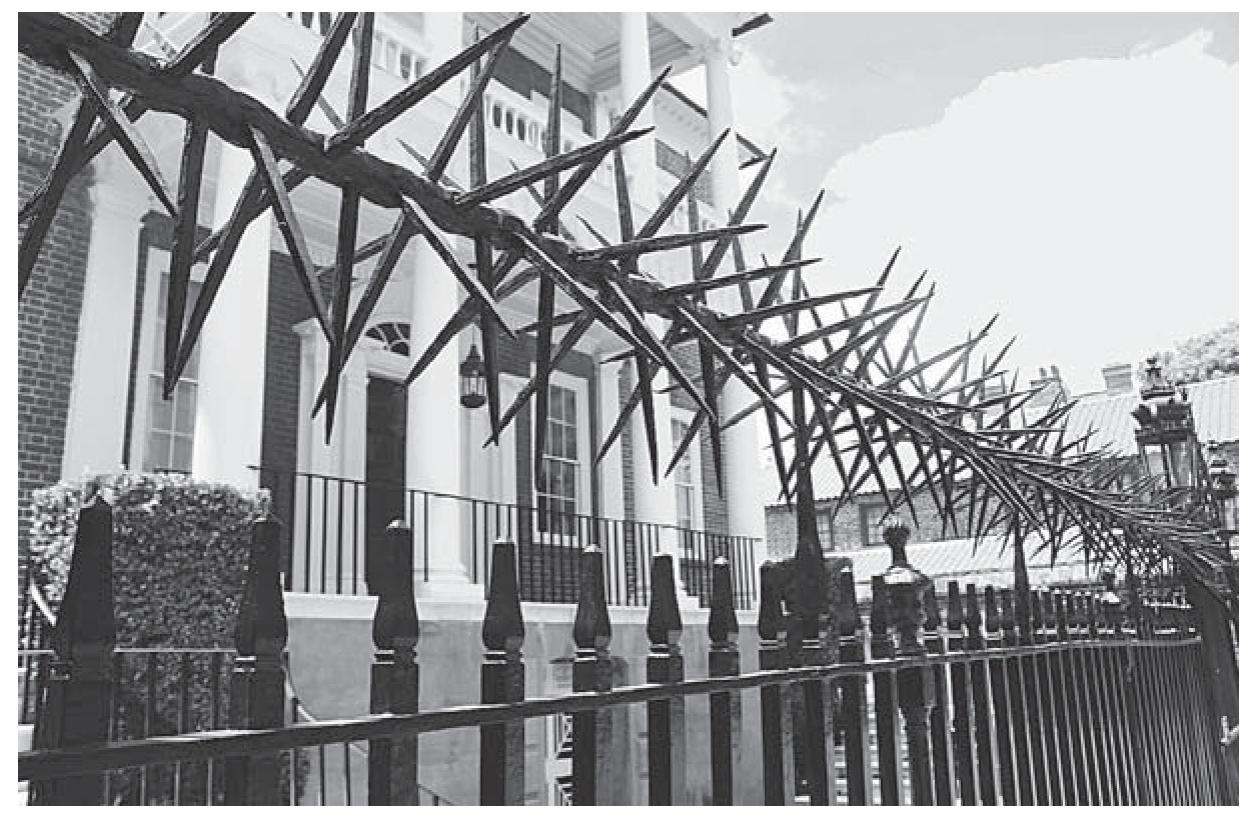 While many tour guides emphasized the stateliness of the Miles Brewton House, black heritage guides focused on the imposing system of spikes on the fence. These chevaux-de-frise were intended to guard against slave insurrection.