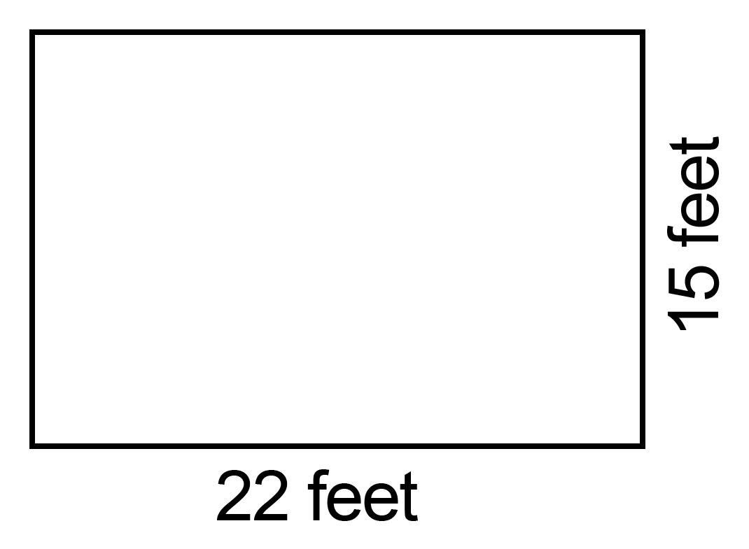 A rectangle measuring 15 feet by 22 feet.