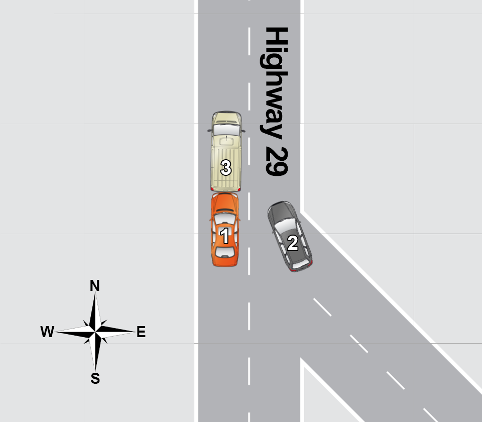 An overhead diagram of a traffic accident.