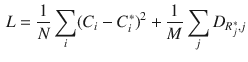 $$\begin{aligned} L = \frac{1}{N} \sum _i (C_i - C^*_i)^2 + \frac{1}{M} \sum _j D_{R^*_j,j} \end{aligned}$$