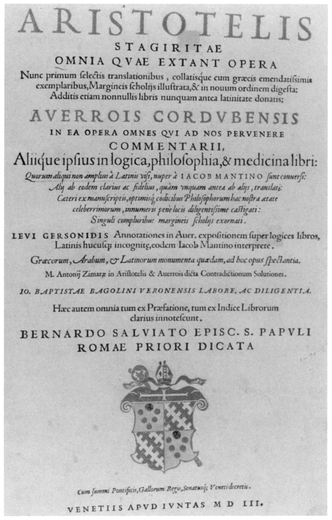 Aristotle, Omnia qvae extant opera . . . with the commentary of Averroës. Venice: Apud Iuntas, 1552. Reproduced from original held by Department of Special Collections of the University Libraries of Notre Dame.