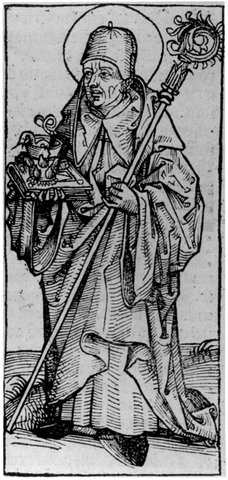 Saint Benedict. Hartmann Schedel, Liber chronicarum (Nuremberg Chronicle). Nuremberg: Anton Koberger, 1493, p. 144r.