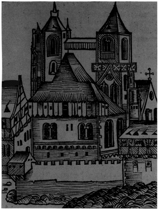 Abbey of Monte Cassino. Hartmann Schedel, Liber chronicarum (Nuremberg Chronicle). Nuremberg: Anton Koberger, 1493, p. 144r.