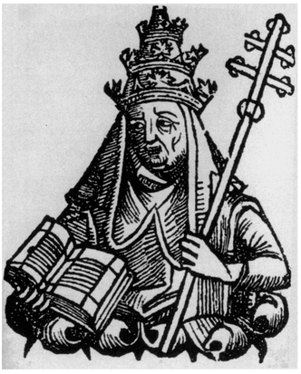 Pope Nicholas III. Hartmann Schedel, Liber chronicarum (Nuremberg Chronicle). Nuremberg: Anton Koberger, 1493, p. 216v.