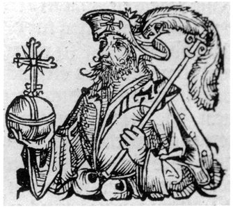 Totila. Hartmann Schedel, Liber chronicarum (Nuremberg Chronicle). Nuremberg: Anton Koberger, 1493, p. I45v.