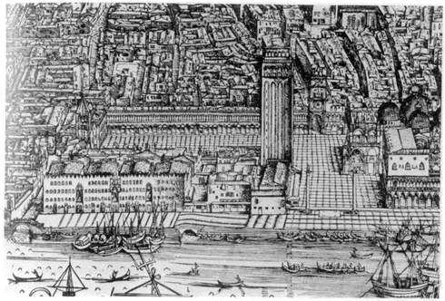 Jacopo de' Barbari, map of Venice of 1500, detail of civic center. Rosenwald Collection, Board of Trustees, National Gallery of Art, Washington, D.C,