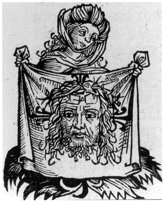 Veronica and the veil. Hartmann Schedel, Liber chronicarum (Nuremberg Chronicle). Nuremberg: Anton Koberger, 1493, p. 97r.