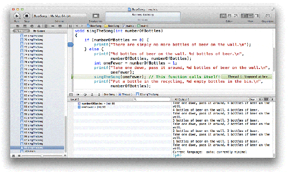 Frames on the stack for a recursive function