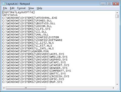 Prefetch defragmentation layout file