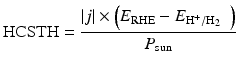 
$$ \mathrm{HCSTH}=\frac{\left|j\right|\times \left({E}_{\mathrm{RHE}}-{E}_{{\mathrm{H}}^{+}/{\mathrm{H}}_2\kern0.5em }\right)}{P_{\mathrm{sun}}} $$
