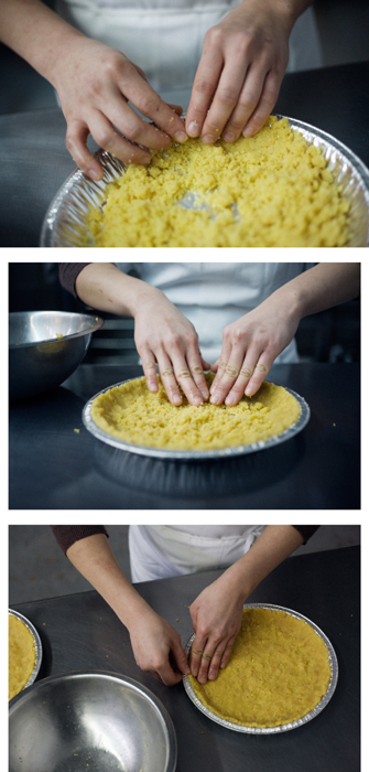 Three shots demonstrating the formation of the crust