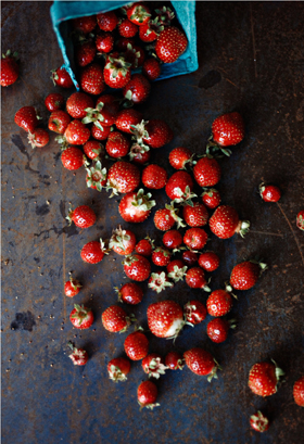 Spilled punnet of strawberries