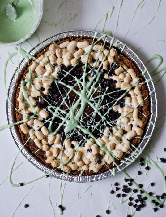 Overhead shot of Grasshopper Pie, with Mint Glaze streaked on top