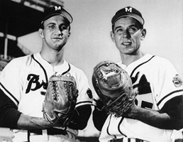 Reserves Frank Torre and Nippy Jones played vital roles in the Braves’ quest for the 1957 National League pennant. (ROBERT KOEHLER COLLECTION)