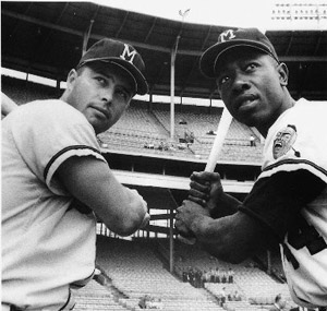 Milwaukee’s sluggers led the National League with 170 round-trippers, with Henry Aaron and Eddie Mathews finishing first and second in RBIs and second and third in the home-run race behind Ernie Banks of the Cubs in 1960. (DAVID KLUG COLLECTION)