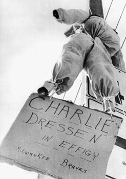 Another Braves manager was hung in effigy after a disappointing home stand found the Braves floundering in fifth place. (DAVID KLUG COLLECTION)