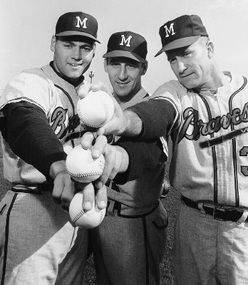 General manager John McHale acquired Bob Shaw (left) in hopes he could bring some youth to an aging pitching staff that still featured Warren Spahn and Lou Burdette. (ROBERT KOEHLER COLLECTION)