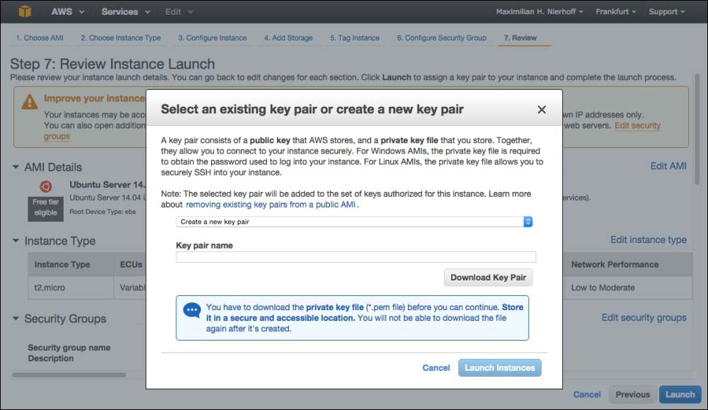 Creating a key pair