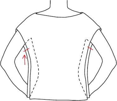 Place the joined bodice front and back over your head, then pin them together at the desired armhole depth.