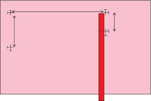 Lay a yardstick along the row line at point B and mark the desired armhole depth with crossed pins. Count the number of stitches between crossed pin markers.