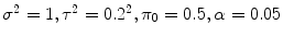 
$${\sigma }^{2} = 1,{\tau }^{2} = 0.{2}^{2},{\pi }_{0} = 0.5,\alpha = 0.05$$
