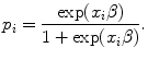 
$${p}_{i} = \frac{\exp ({x}_{i}\beta )} {1 +\exp ({x}_{i}\beta )}.$$
