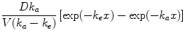 
$$\frac{D{k}_{a}} {V ({k}_{a} - {k}_{e})}\left [\exp (-{k}_{e}x) -\exp (-{k}_{a}x)\right ]$$
