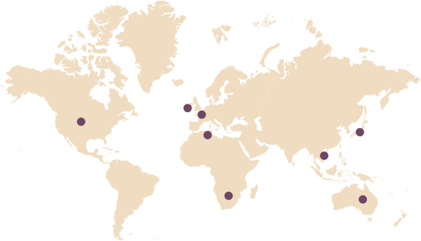 A map with Australia, France, Ireland, Japan, South Africa, Tunisia, the United States, and Vietnam highlighted