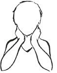 Throat: Place your hands with your thumbs on your collarbones, palms towards your throat. (Alternatively, place your hands either side of your neck)