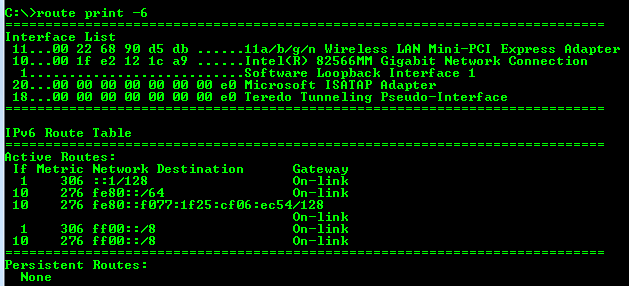 IPv6 host routing table