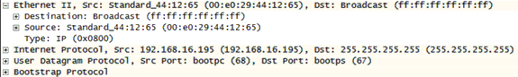 Ethernet frame encapsulating DHCP