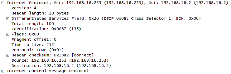 IP header showing DSCP values