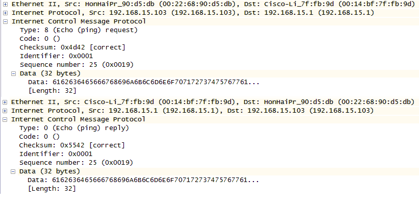 ICMP echo request and reply packets