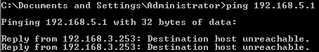 ICMP destination unreachable command output