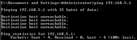 Command shell output from a missing gateway