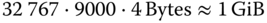 32 767 dot 9000 dot 4 Bytes almost-equals 1 GiB