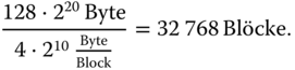 StartStartFraction 128 dot 2 Superscript 20 Baseline Byte OverOver 4 dot 2 Superscript 10 Baseline StartFraction Byte Over Block EndFraction EndEndFraction equals 32 768 Bl modifying above o with double dot cke period